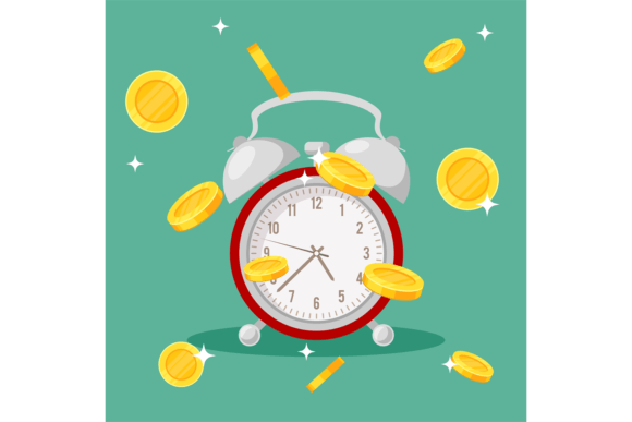 Download Clock with Falling Coins. Red Retro Alar - Premium Resources