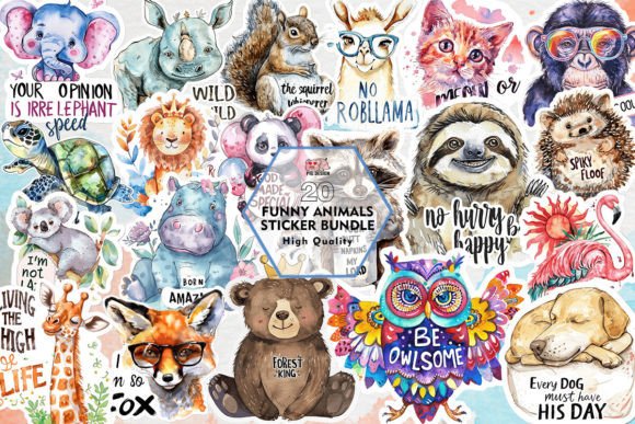 Download Funny Animals Sticker Bundle Sublimation - Funny Collection