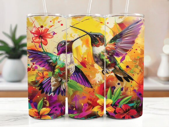 Download Hummingbirds Floral Tumbler 20oz PNG - Tumbler 20oz Collection