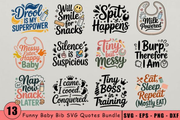 Download Funny Baby Bib Quotes SVG Bundle - Funny Collection
