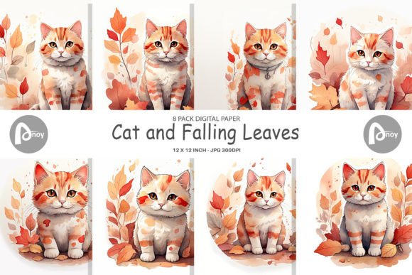 Download Digital Paper Cat Among Falling Leaves - Premium Bundle